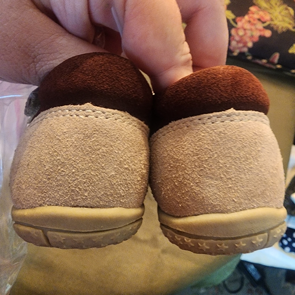 Sz 21 / U.S. 5-5.5 L'Amour Tan and Brown Kids Mary Jane Genuine Leather Shoes - Picture 5 of 6